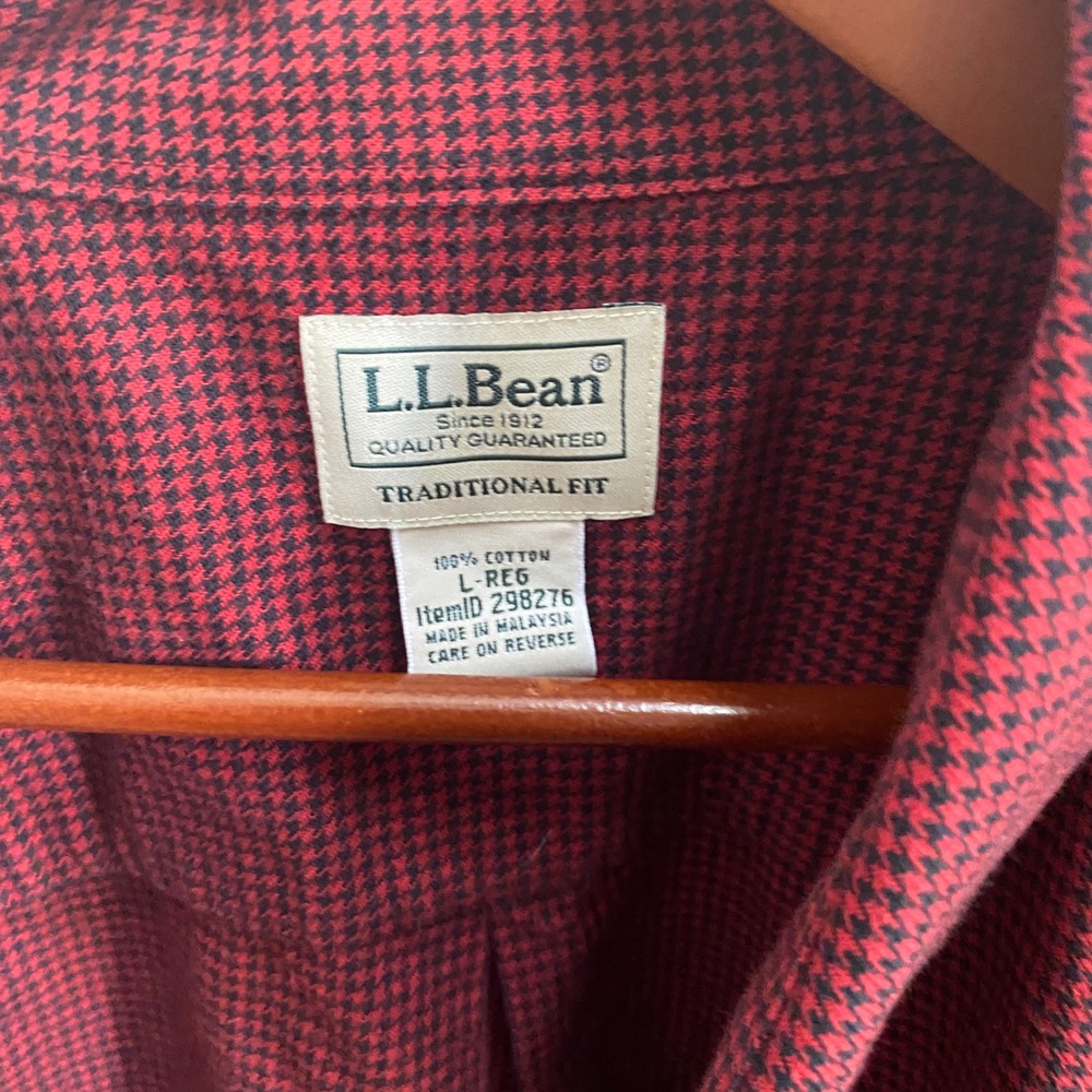 LL Bean Wicked Good Flannel Shirt Men L Red Houndstooth Button Up Cotton Rugged - Picture 2 of 8